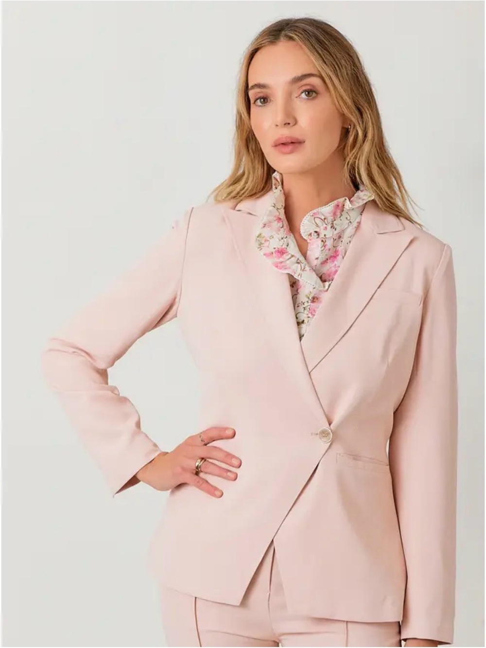 Mystree Soft Pink Single-Button Notch Lapel Blazer
